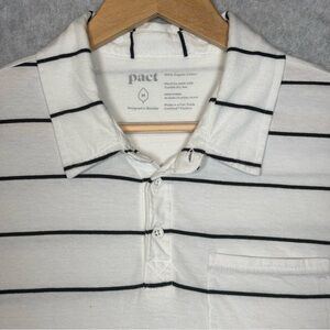 Pact Striped Short Sleeve Cotton Polo Short-White/Black Stripes-Men Size Medium